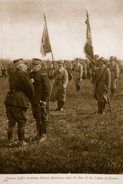 General Joffre investing General Balfourier with the Star of the Legion of Honour, 1914-19 by English Photographer